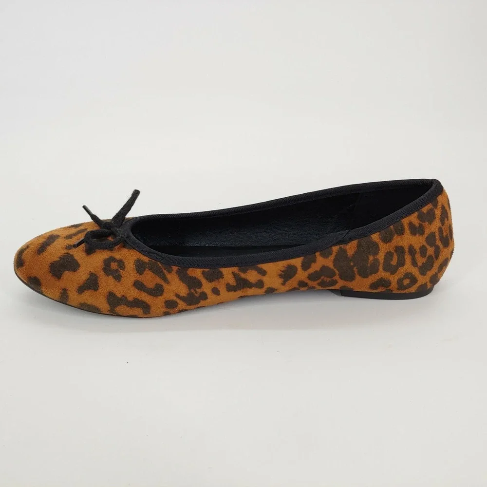 French Connection‎ Shoes Womens Diana Leopard 7 Ballet Flats Vegan Suede New